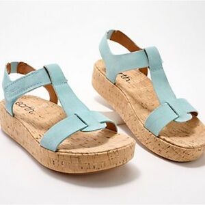 Earth Brand Shari Sandals Blue Suede Women Comfort Cork Platform Minimal US 8